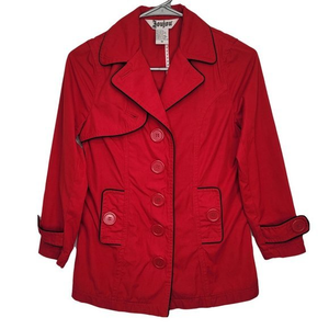 JouJou Womens Size Medium Red Black Button up Pocket Fall Light Weight Jacket